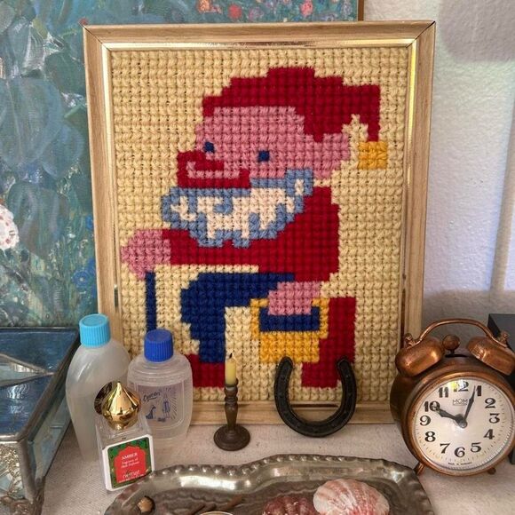 Funky 70s Vintage Wool Needlepoint Cross Stitch Wall Art - Picture 1 of 3